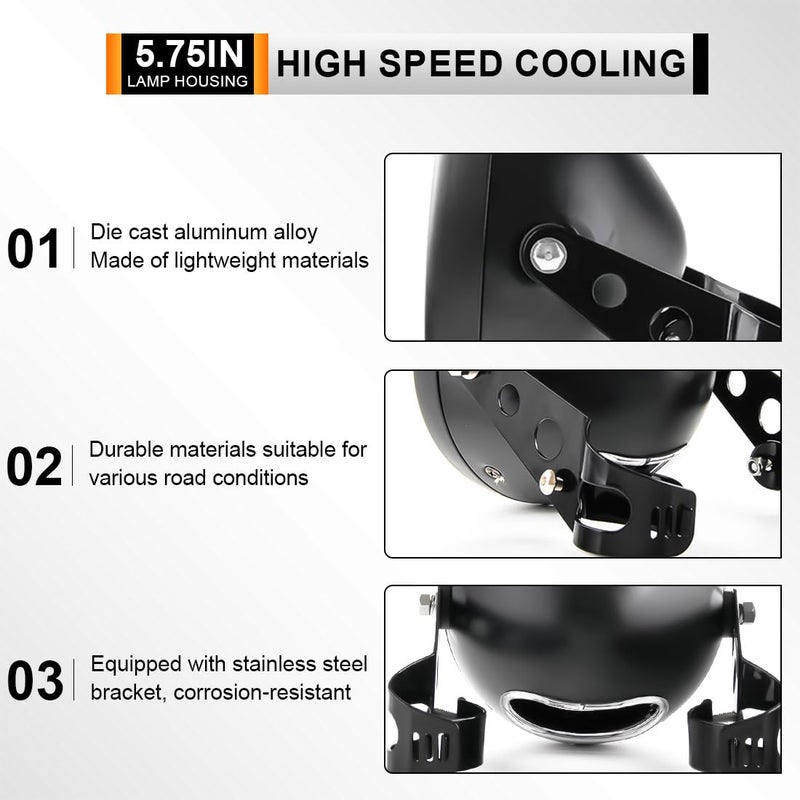 Autokun 5.75 Inch Headlight Bucket Universal 5 3/4 Motorcycle Led Headlight Housing w/Mounting Brackets Fit 32-40mm Fork Tube - Image 4